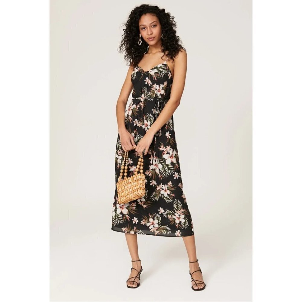 GREAT JONES Black Floral Print Midi Dress Size Small